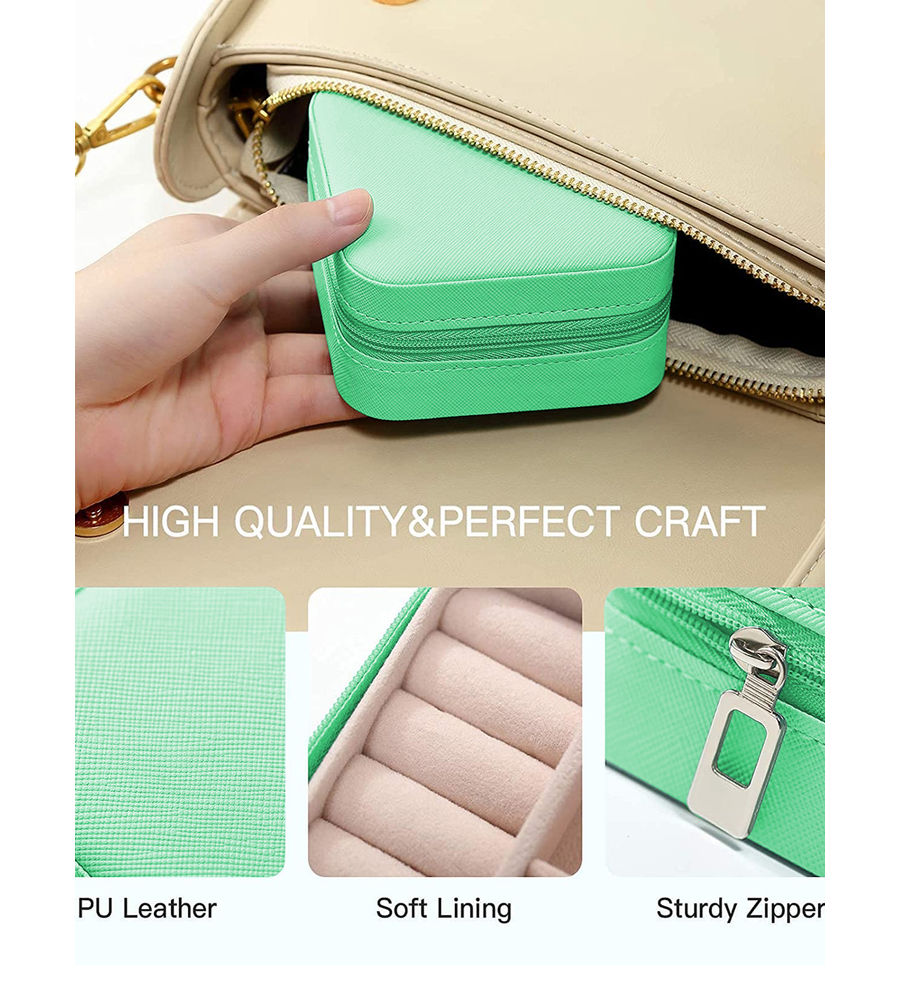 YouBella Jewellery Organiser Jewellery Make up Box PU Leather Zipper Portable Travel Storage Box Case with Dividers Container for Rings, Earrings, Necklace Home Organizer (Green)